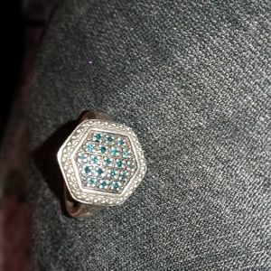 Womens Blue Diamond Hexagon Ring